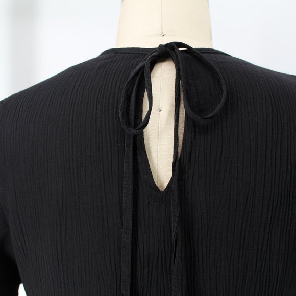 Rue Stiic Crinkle Textured Mini Dress Flutter Sleeve Round Neck Key-hole Tie S - Picture 6 of 16